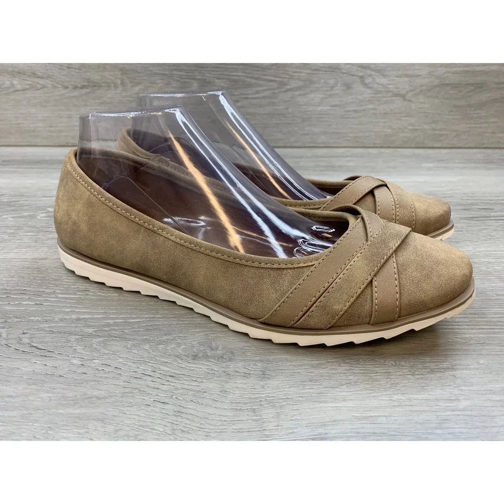 EuroSoft‎ by Sofft Women's Tan Faux Suede Crisscross Comfort Flats 9.5 Shoes